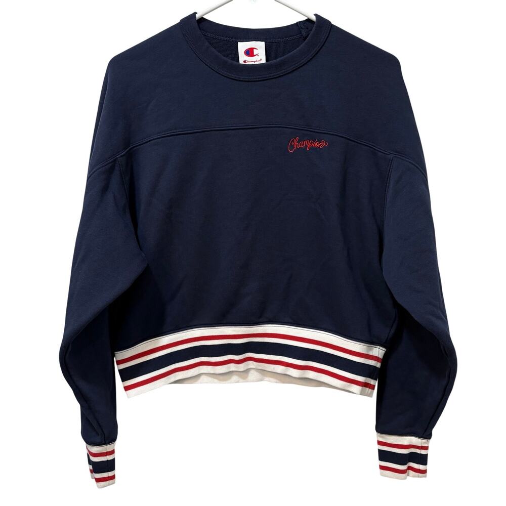 NWOT Champion Women's Cropped French Terry Sweatshirt Navy Small - Picture 4 of 8